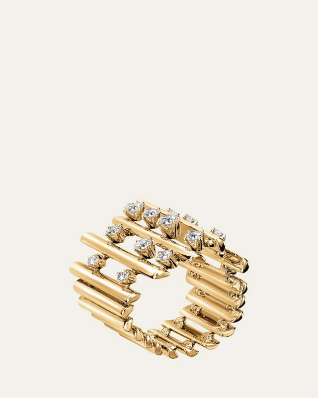 18K Yellow Gold Barre Multi-Row Diamond Ring